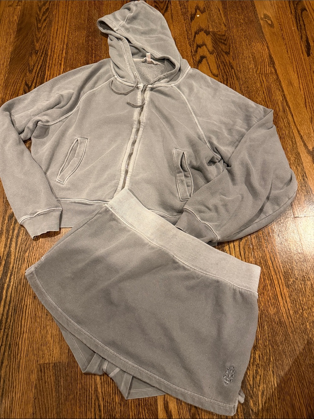 FP Movement by Free People Light Gray Zip Hoodie & Skort Set